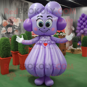 Lavender Heart Shaped Balloons mascot costume character dressed with a Dress and Bracelets