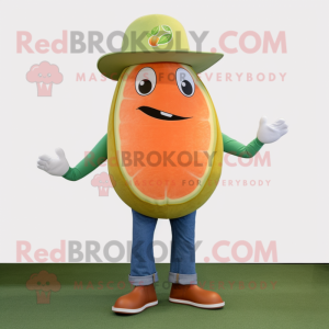 Olive Grapefruit mascot costume character dressed with a Bootcut Jeans and Bracelet watches