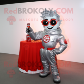 Silver Bottle Of Ketchup mascot costume character dressed with a Moto Jacket and Reading glasses