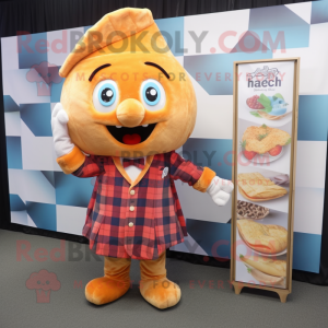 Peach Fish And Chips mascot costume character dressed with a Flannel Shirt and Ties