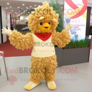 Beige Fried Chicken mascot costume character dressed with a Flare Jeans and Hair clips