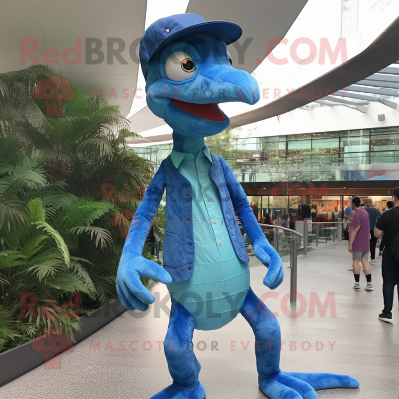 Sky Blue Coelophysis mascot costume character dressed with a Skinny ...