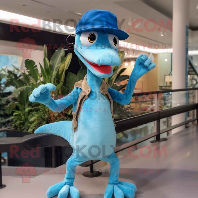 Sky Blue Coelophysis mascot costume character dressed with a Skinny ...