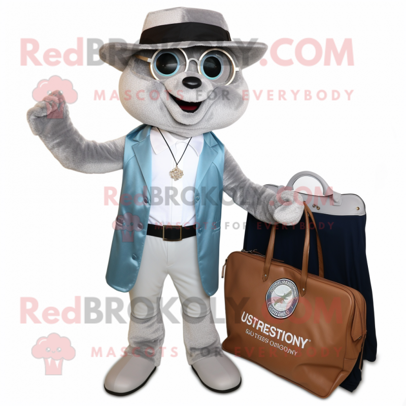 Silver Attorney mascot costume character dressed with a Henley Shirt and Keychains