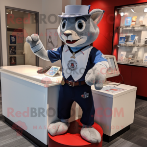 Silver Attorney mascot costume character dressed with a Henley Shirt and Keychains