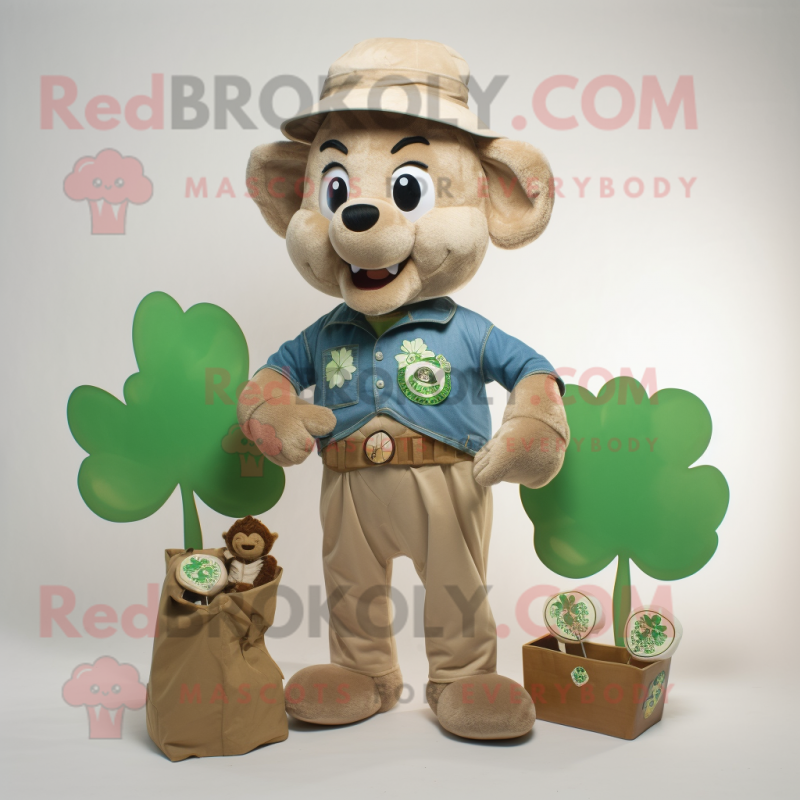 Tan Bunch Of Shamrocks mascot costume character dressed with a Chambray Shirt and Coin purses