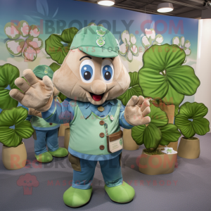 Tan Bunch Of Shamrocks mascot costume character dressed with a Chambray Shirt and Coin purses