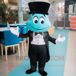 Cyan Pad Thai mascot costume character dressed with a Tuxedo and Suspenders
