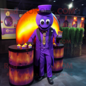 Purple Scented Candle mascot costume character dressed with a Suit Jacket and Bracelets