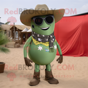 Olive Cowboy mascot costume character dressed with a Swimwear and Sunglasses