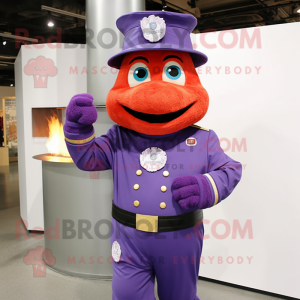 Purple Fire Fighter mascot costume character dressed with a Sweater and Cufflinks