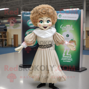 Beige Irish Dancer mascot costume character dressed with a Cover-up and Earrings