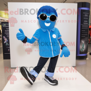 Blue Irish Dancing Shoes mascot costume character dressed with a Capri Pants and Sunglasses