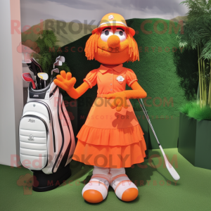 Orange Golf Bag mascot costume character dressed with a Pleated Skirt and Anklets