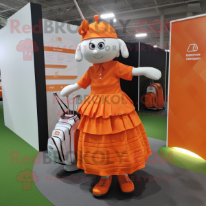 Orange Golf Bag mascot costume character dressed with a Pleated Skirt and Anklets