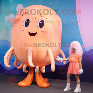 Peach Jellyfish mascot costume character dressed with a Romper and Anklets