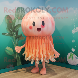 Peach Jellyfish mascot costume character dressed with a Romper and Anklets