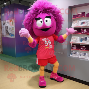 Magenta Fried Rice mascot costume character dressed with a Running Shorts and Hair clips