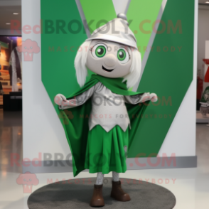 Silver Irish Flag mascot costume character dressed with a A-Line Skirt and Shawl pins