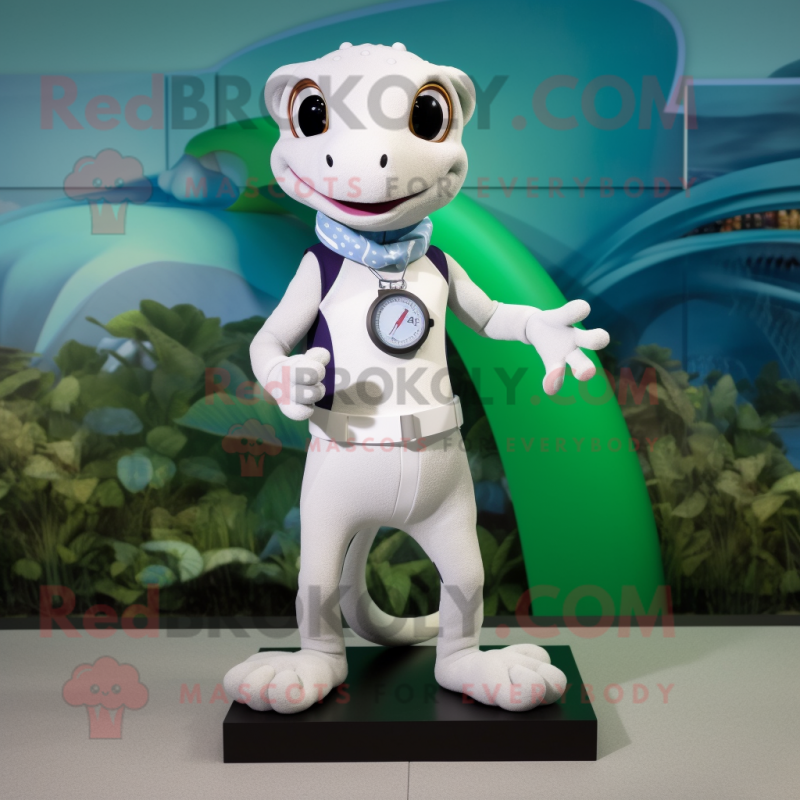 White Geckos mascot costume character dressed with a Shorts and Bracelet watches