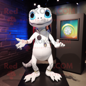 White Geckos mascot costume character dressed with a Shorts and Bracelet watches
