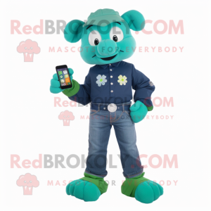 Teal Bunch Of Shamrocks mascot costume character dressed with a Jeans and Digital watches