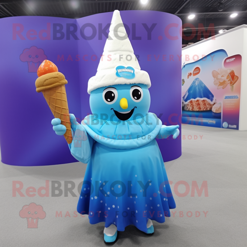 Blue Ice Cream Cone mascot costume character dressed with a Maxi Skirt and Shawls
