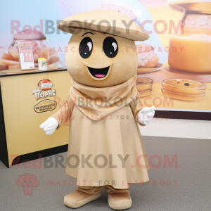 Tan Scented Candle mascot costume character dressed with a Wrap Dress and Berets