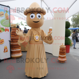 Tan Scented Candle mascot costume character dressed with a Wrap Dress and Berets