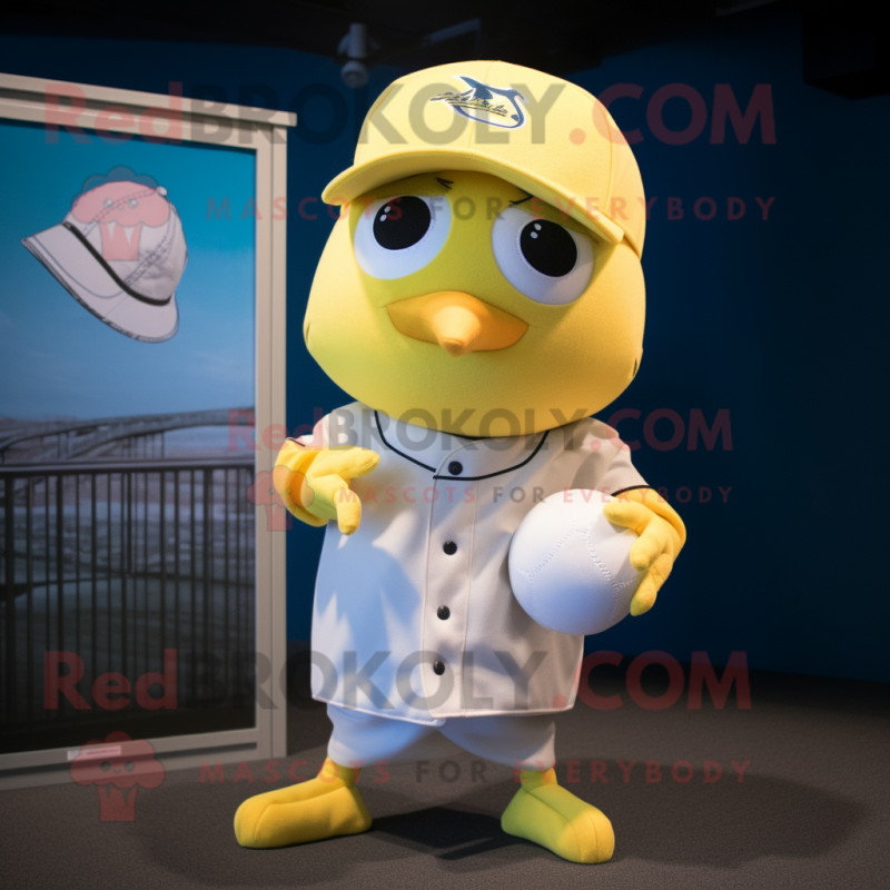 Lemon Yellow Gull mascot costume character dressed with a Baseball Tee and Bow ties