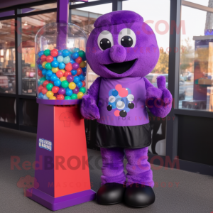 Purple Gumball Machine mascot costume character dressed with a Long Sleeve Tee and Mittens