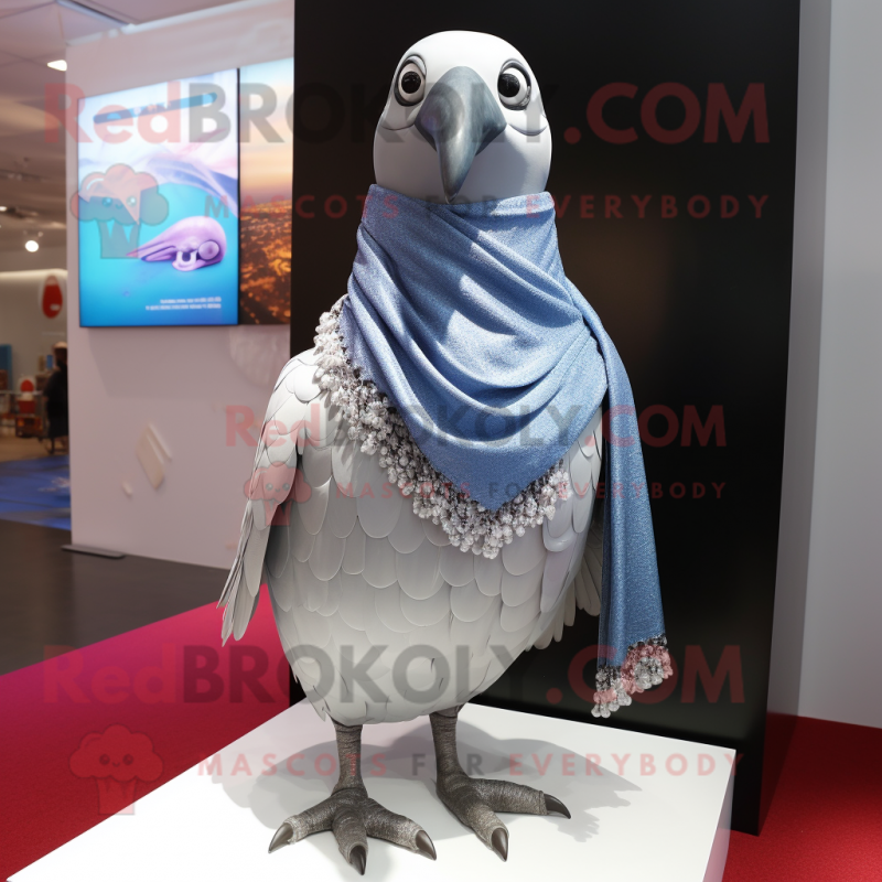 Silver Pigeon mascot costume character dressed with a V-Neck Tee and Scarves