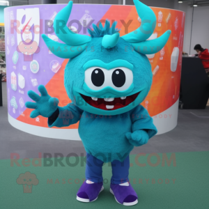 Teal Devil maskot kostym...