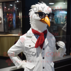 White Pheasant mascot costume character dressed with a Jacket and Eyeglasses