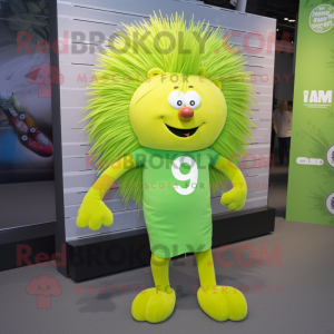 Lime Green Porcupine mascot costume character dressed with a Leggings and Earrings