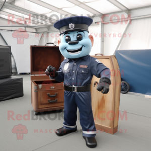 Navy Bbq Ribs mascot costume character dressed with a Jumpsuit and Briefcases