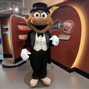 Brown Baseball Glove mascot costume character dressed with a Tuxedo and Shoe laces