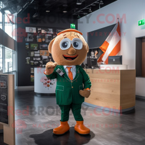 Rust Irish Flag mascot costume character dressed with a Suit and Coin purses
