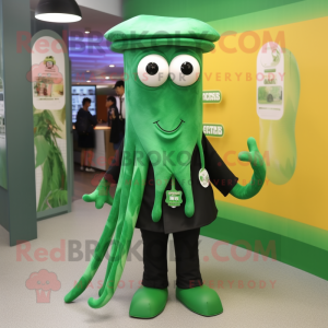 Forest Green Squid mascot costume character dressed with a V-Neck Tee and Ties