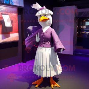 Purple Gull mascot costume character dressed with a Pleated Skirt and Cufflinks