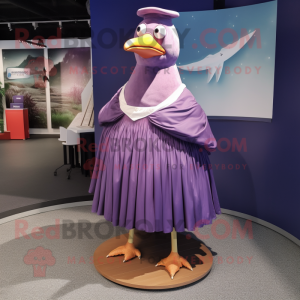 Purple Gull mascot costume character dressed with a Pleated Skirt and Cufflinks