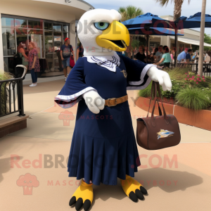 Navy Bald Eagle mascot costume character dressed with a Maxi Skirt and Handbags