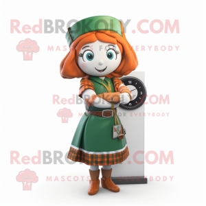 Rust Irish Flag mascot costume character dressed with a Wrap Dress and Bracelet watches