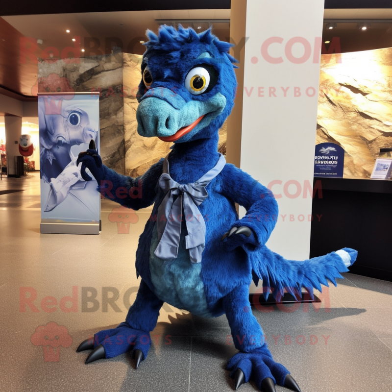 Blue Utahraptor mascot costume character dressed with a Mini Dress and ...