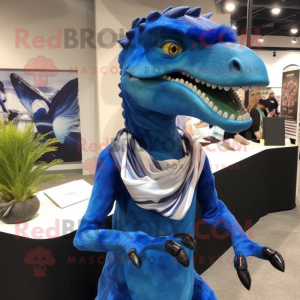 Blå Utahraptor maskot...