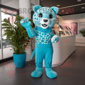 Cyan Jaguar maskot kostym...