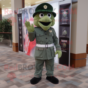 Gray Green Beret mascot costume character dressed with a Pleated Skirt and Shoe clips