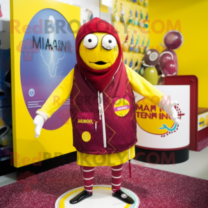 Maroon Lemon mascot costume character dressed with a Swimwear and Scarves