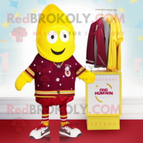 Maroon Lemon mascot costume character dressed with a Swimwear and Scarves