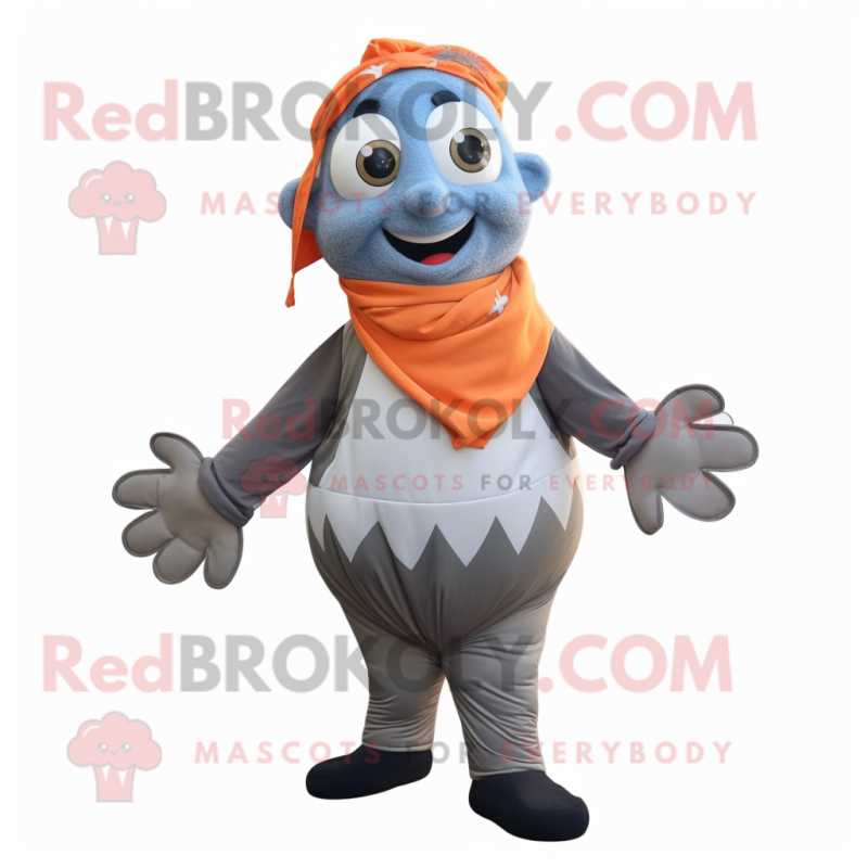 Gray Clown Fish mascot costume character dressed with a Jeans and Scarf clips